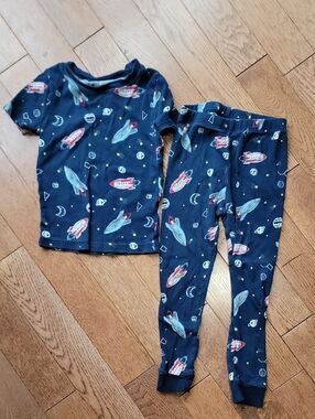 wonder nation Navy Rocket Print Pajama Set with Red & Light Blue Accents
